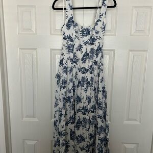 Caroline Constas Floral Blue and White Dress